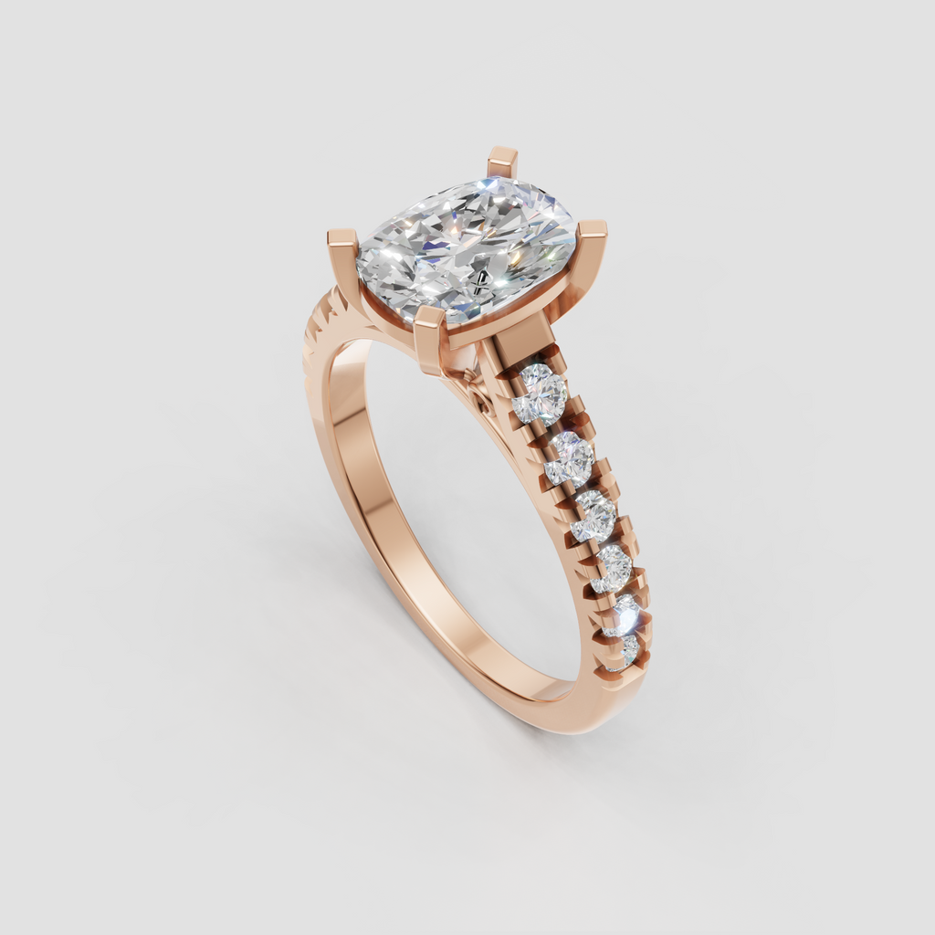Elongated Cushion Diamond Solitaire With Accent Engagement Ring