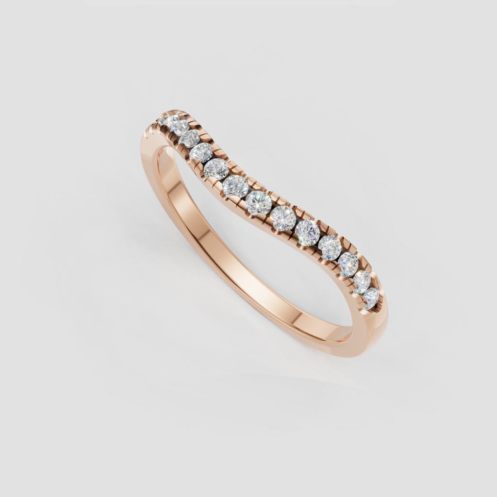 Round Diamond Curved Half Eternity Pavé Engagement Ring