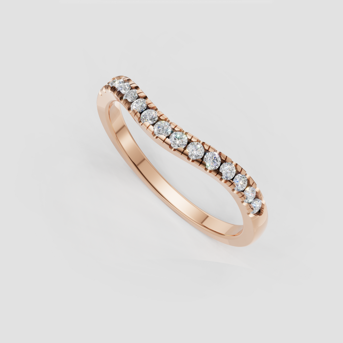 Round Diamond Curved Half Eternity Pavé Engagement Ring