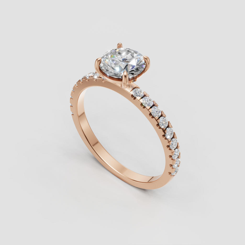 Luxury round cut diamond engagement ring in polished yellow gold