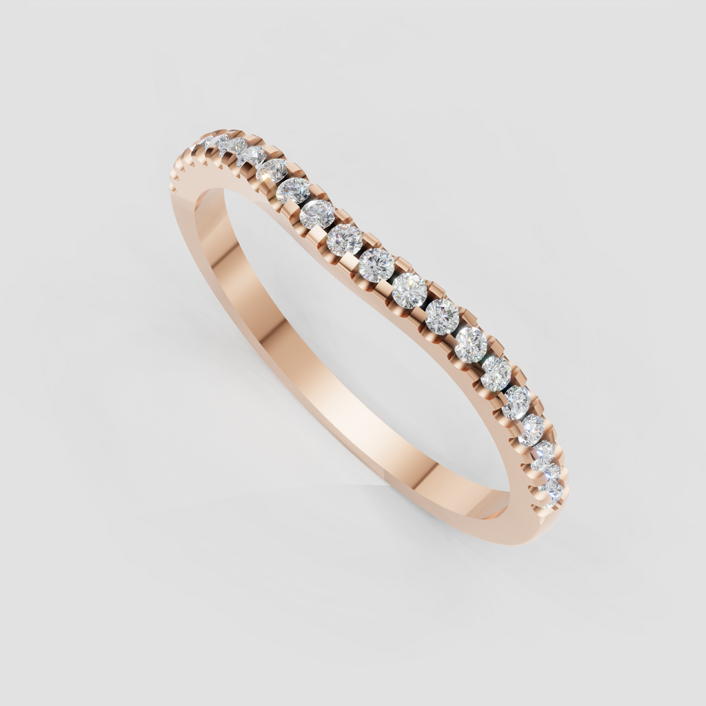 Minimalist round cut diamond wedding band in yellow gold