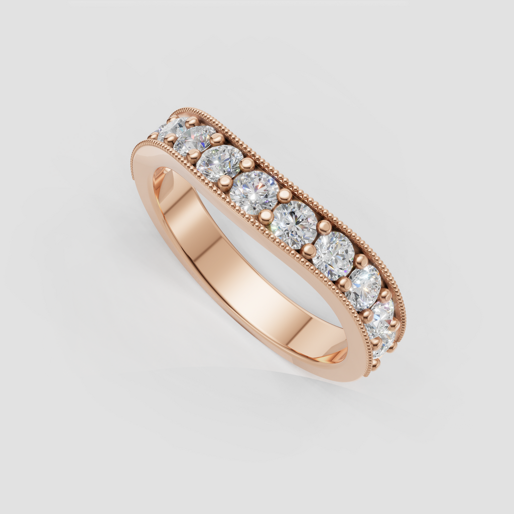 Round Cut Diamond Milgrain Eternity Band Ring