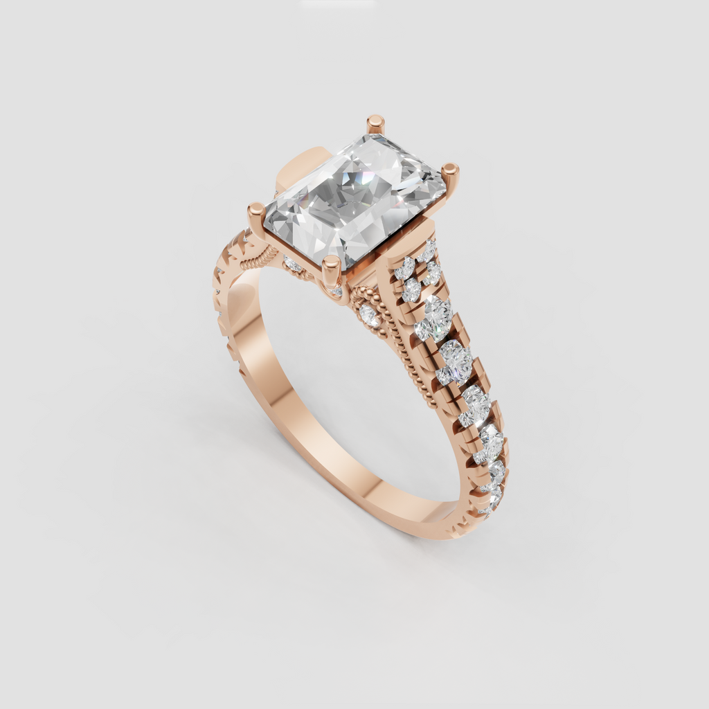 Radiant diamond engagement ring with sophisticated vintage aesthetic