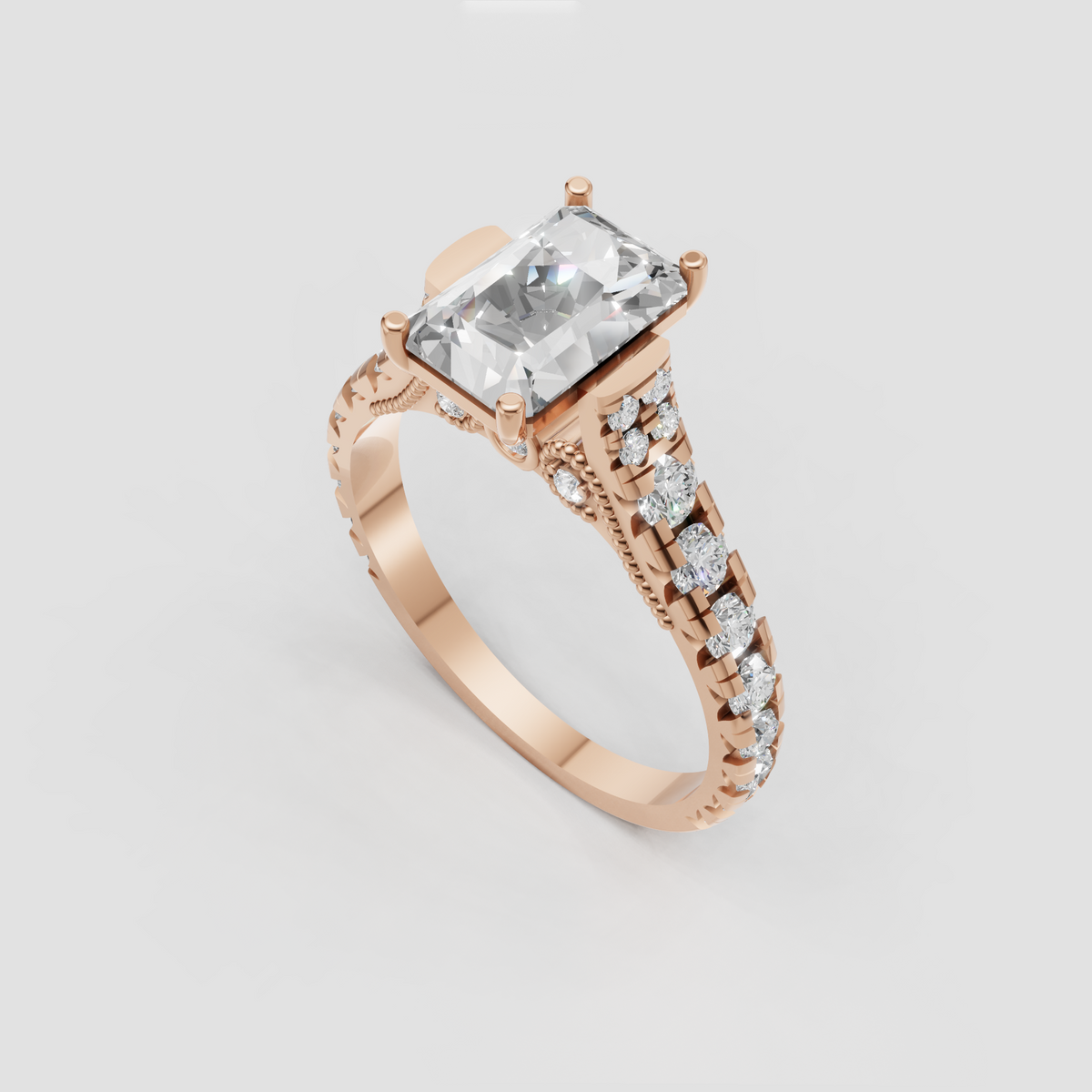 Radiant diamond engagement ring with sophisticated vintage aesthetic
