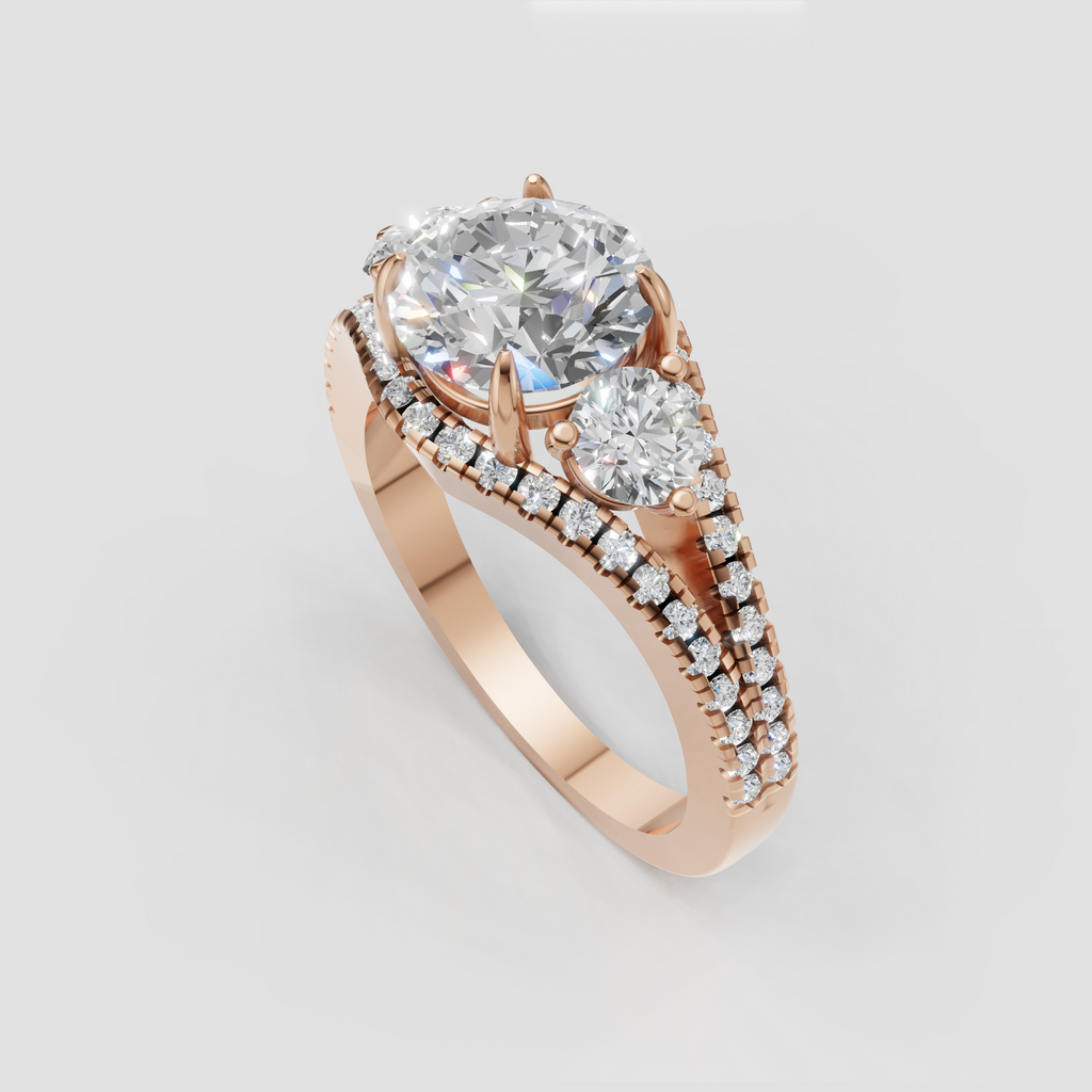 Yellow gold round cut diamond bridal ring with side stones
