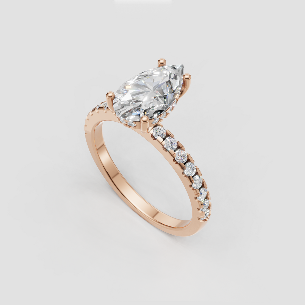 Pear Diamond Hidden Halo Solitaire with Accent Diamond Engagement Ring