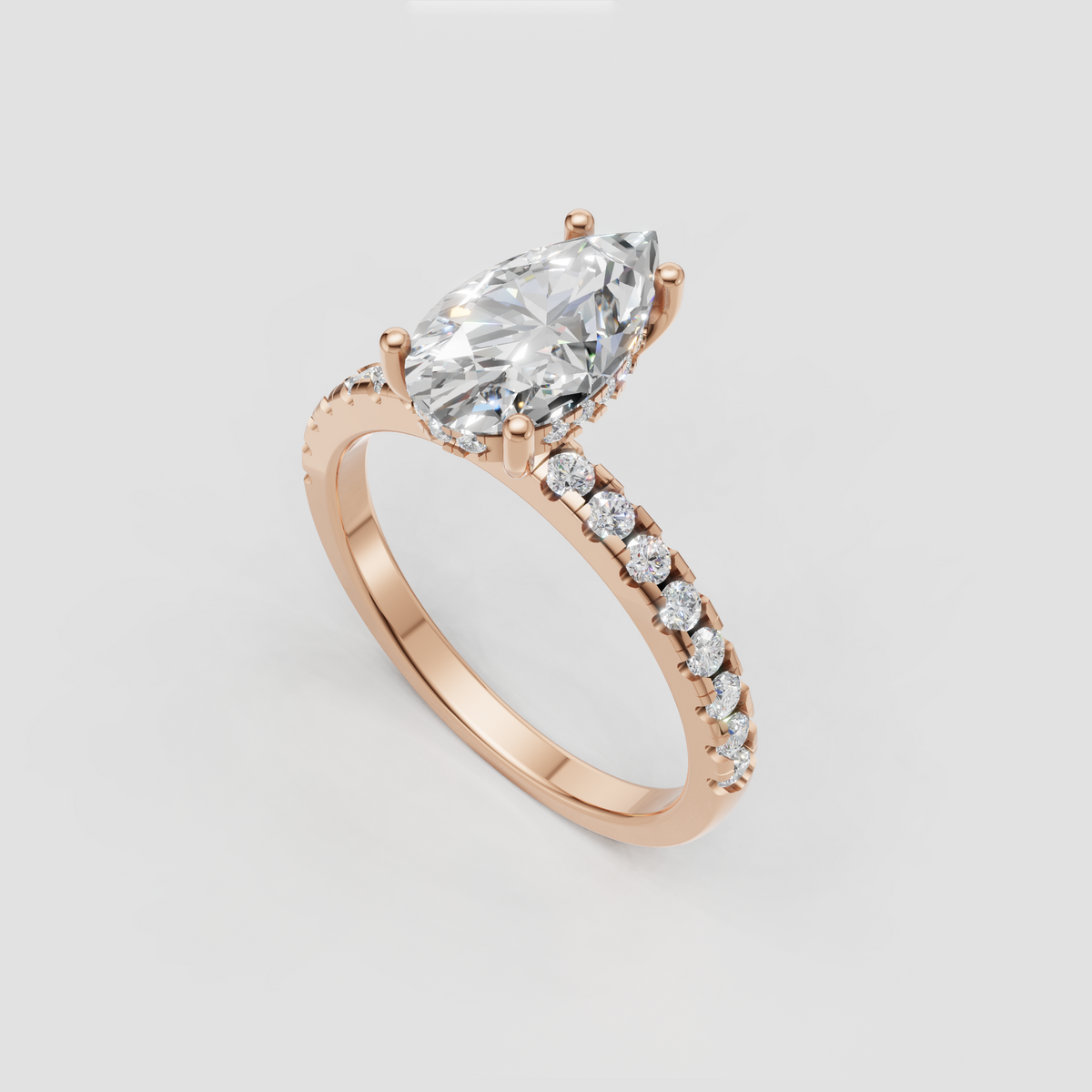 Pear Diamond Hidden Halo Solitaire with Accent Diamond Engagement Ring