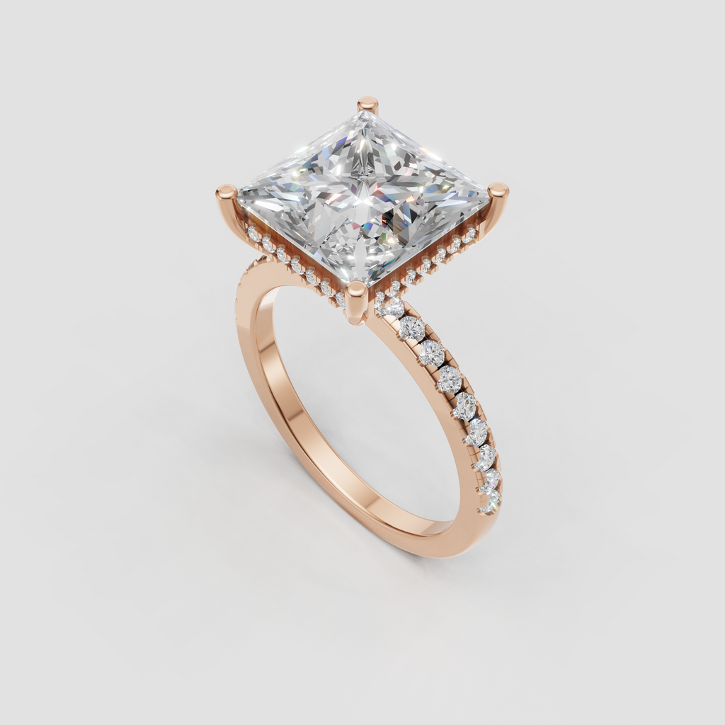 Brilliant princess cut diamond ring showcasing hidden halo sparkle from the gallery.