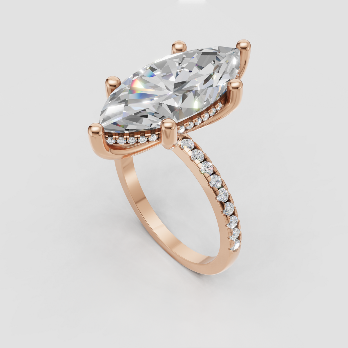 Front view of marquise diamond pave engagement ring