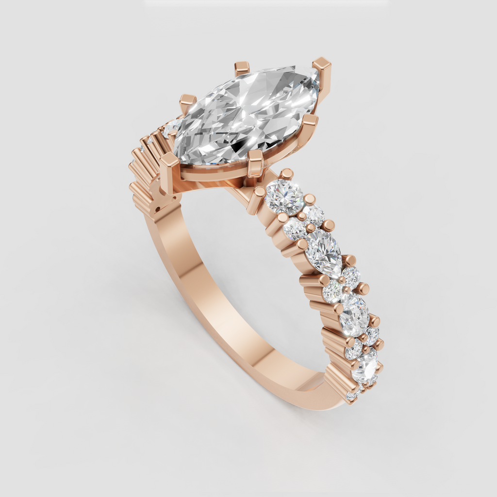 Marquise center Diamond ring in a four-prong cathedral setting