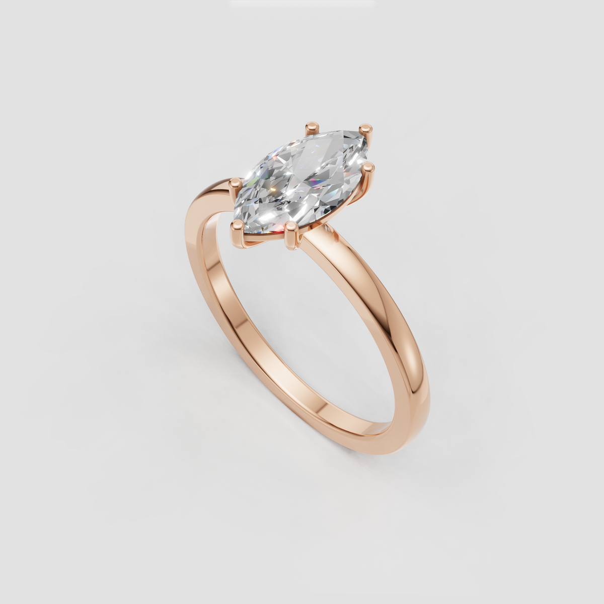 Six-prong marquise diamond ring with classic gold band