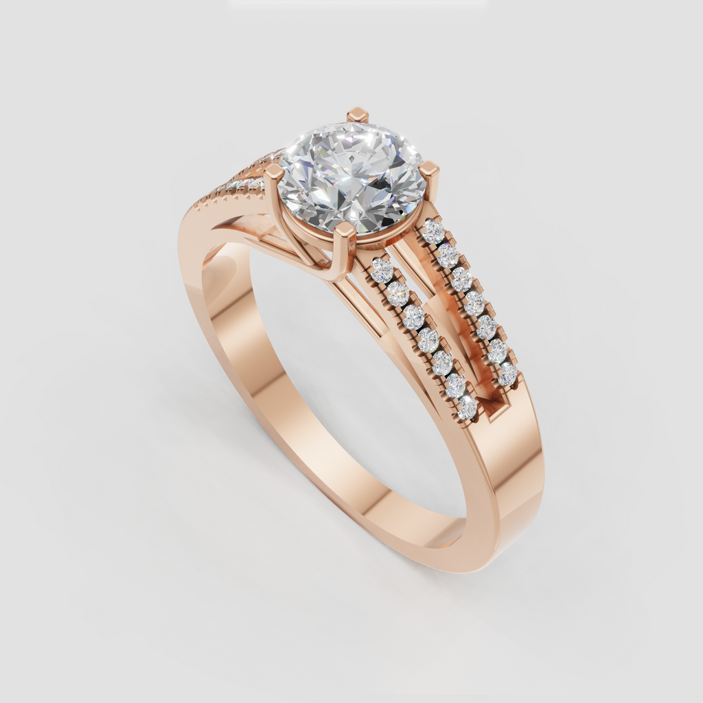 Elegant yellow gold round diamond bridal ring with crossover shoulders