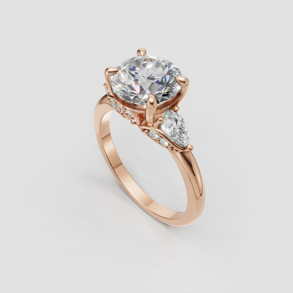 Round center stone engagement ring with sculpted prongs