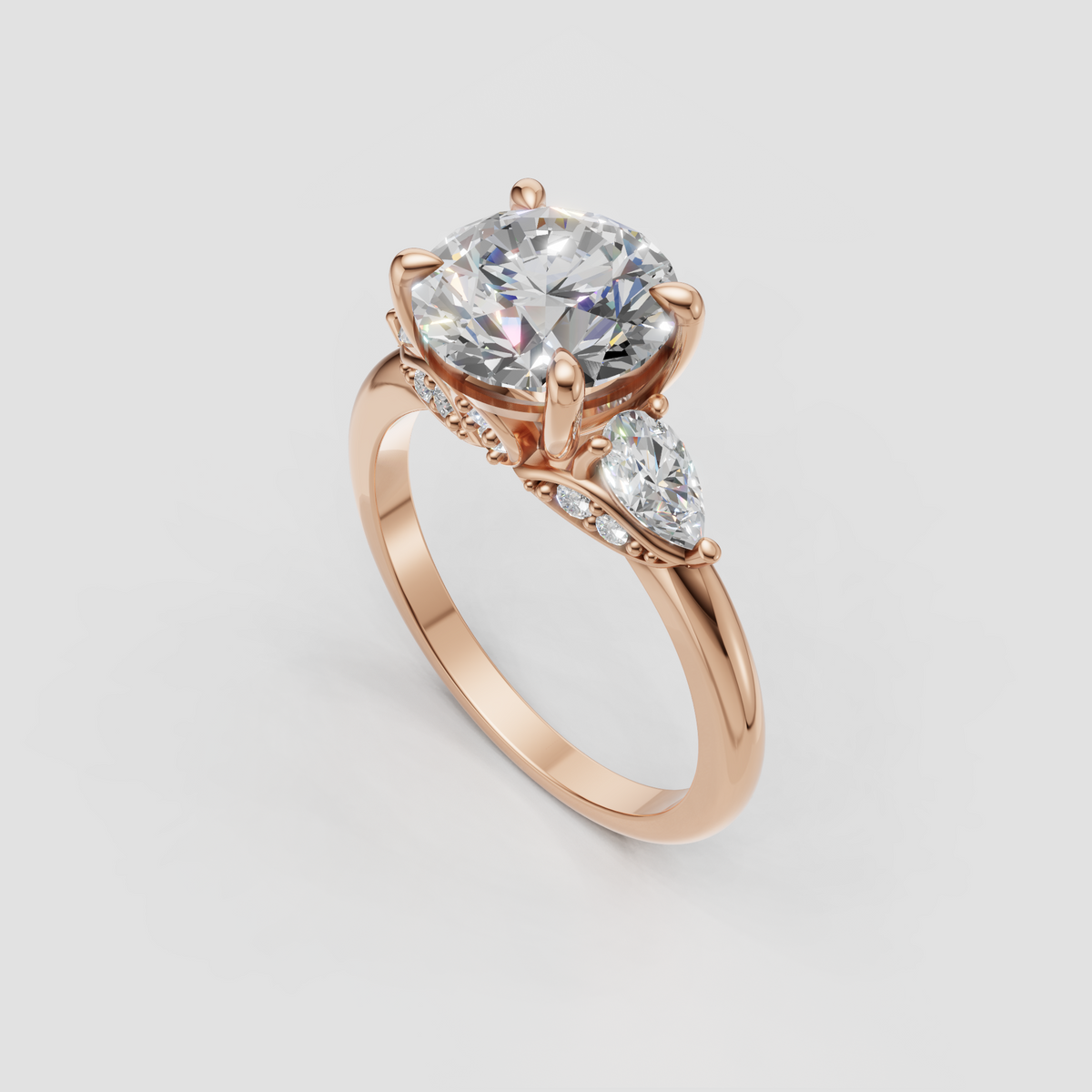 Round center stone engagement ring with sculpted prongs