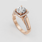 Round diamond cathedral-style ring with pavé shoulders and scroll gallery