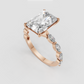 Modern radiant diamond engagement ring with pavé band