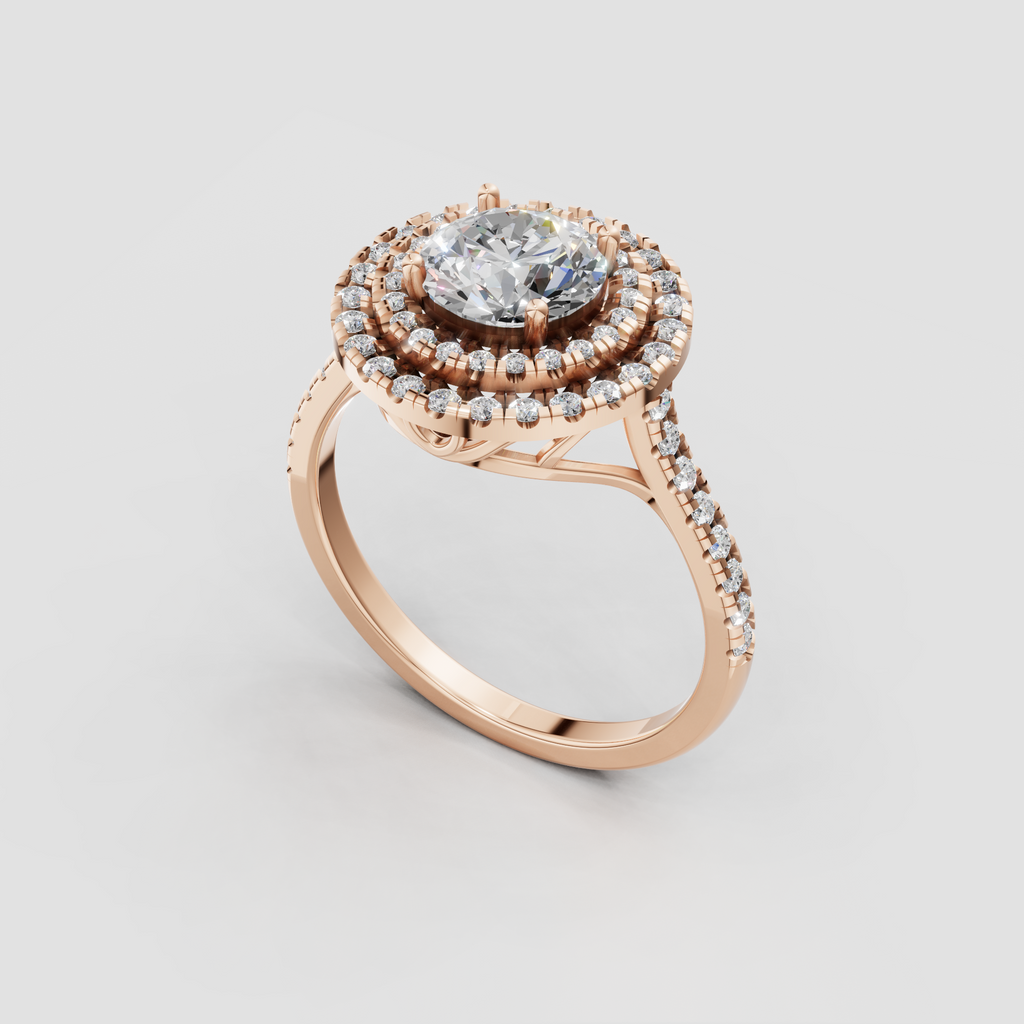 Floral inspired diamond engagement ring with pavé band