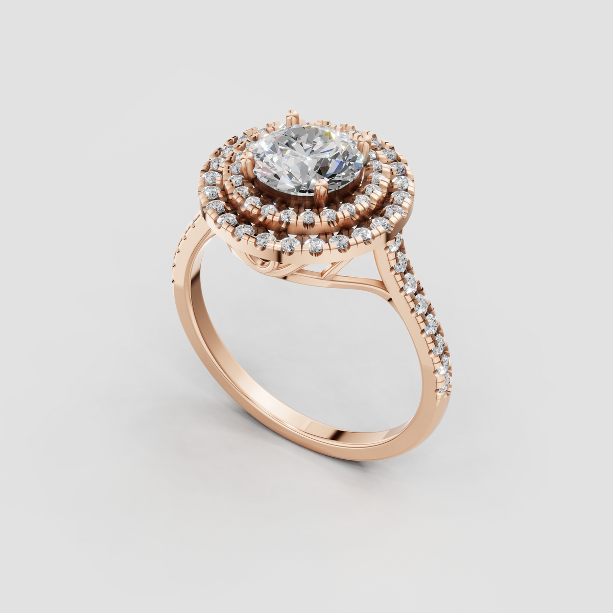 Floral inspired diamond engagement ring with pavé band
