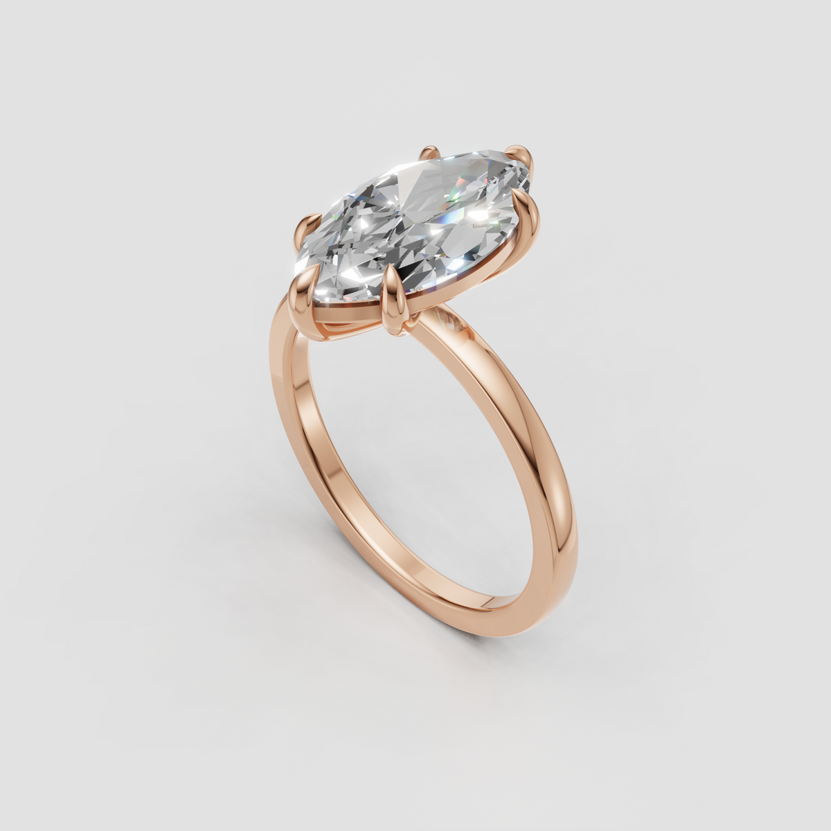 Classic marquise cut diamond engagement ring with smooth band