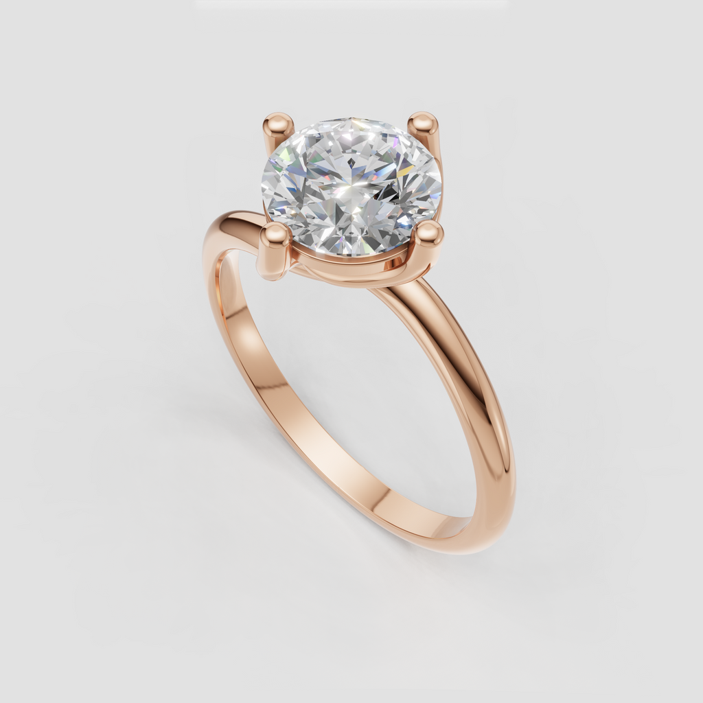 Front view of round diamond crossover engagement ring