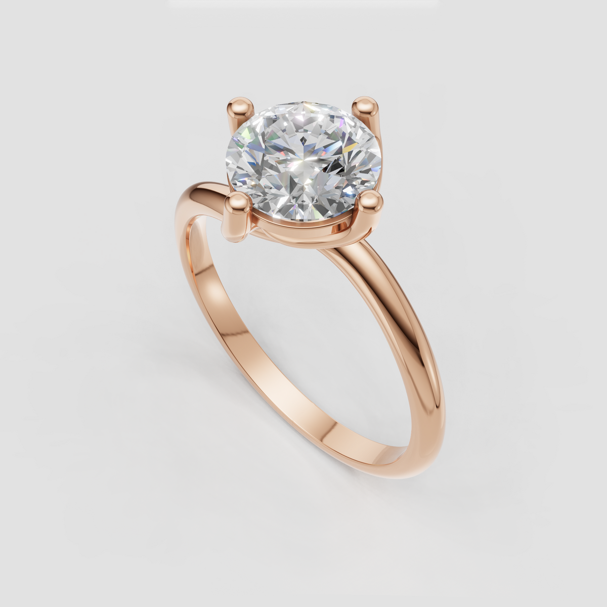 Front view of round diamond crossover engagement ring