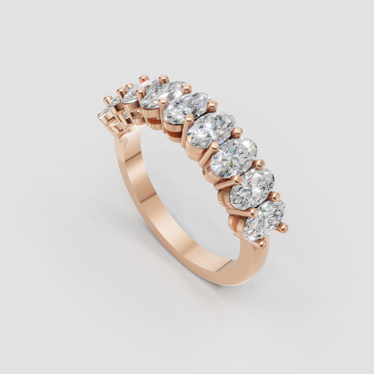 Polished yellow gold oval diamond anniversary ring with full eternity design