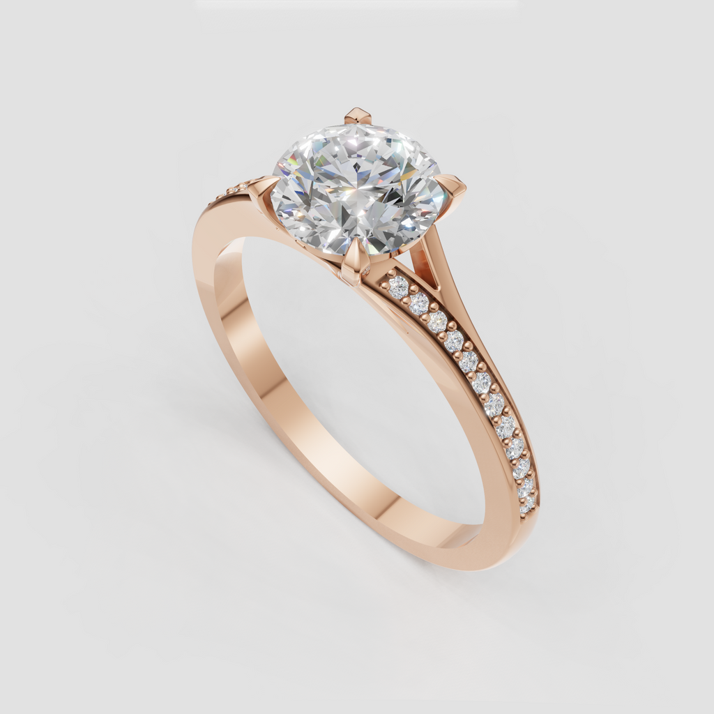 Round diamond pavé ring with four-prong center setting