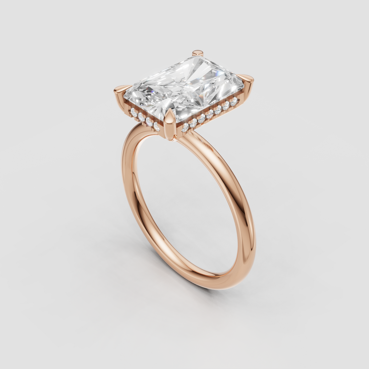 Four prong radiant cut diamond solitaire engagement ring