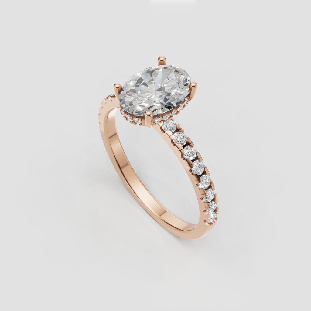Luxury oval cut hidden halo diamond ring
