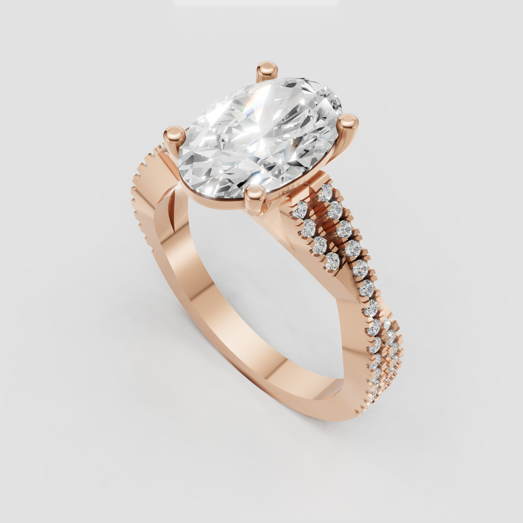 Cathedral oval Diamond engagement ring in yellow gold
