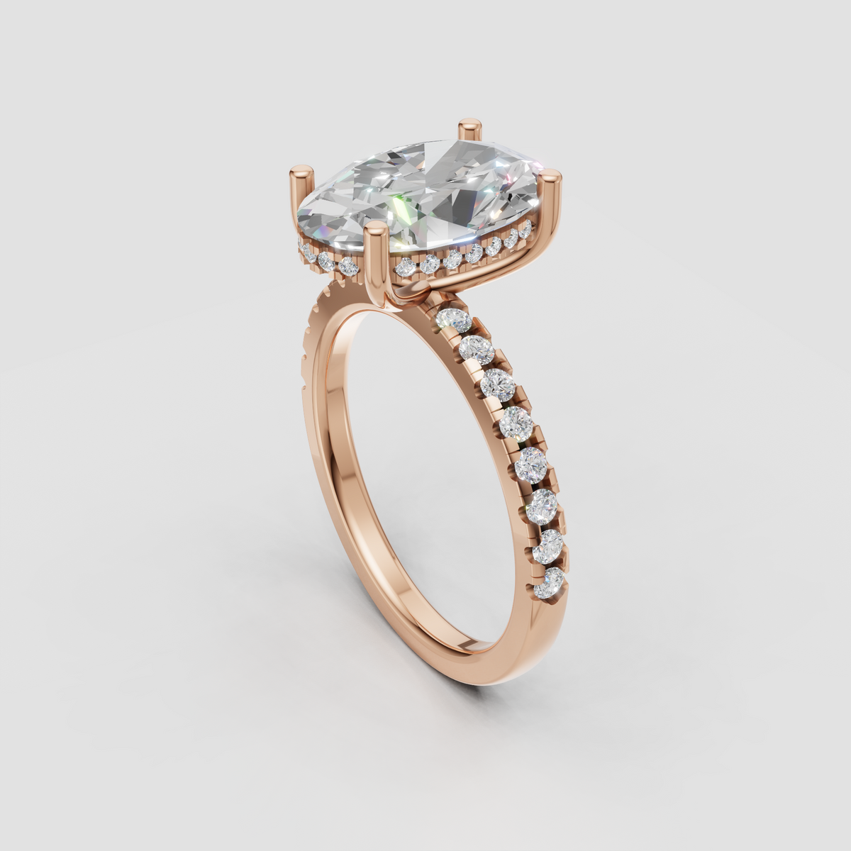Oval diamond solitaire engagement ring with prong-set center stone