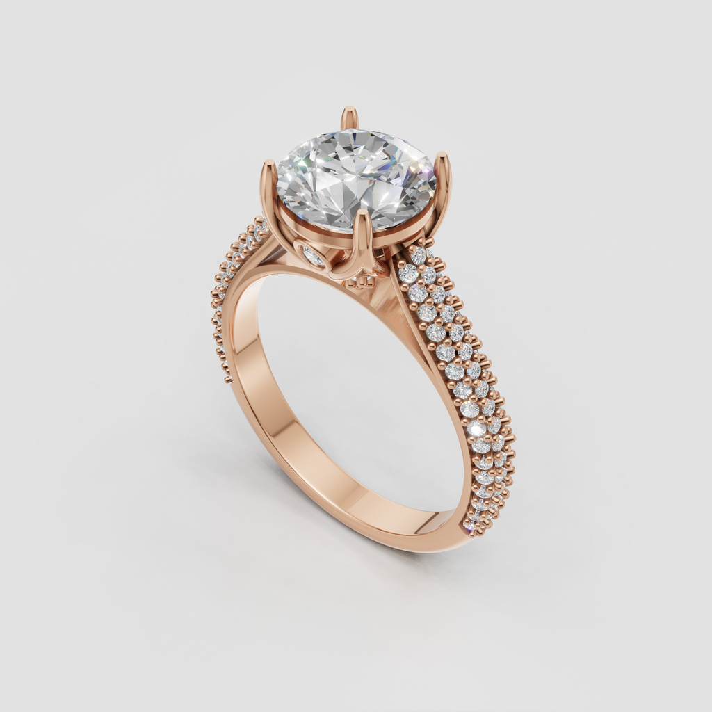 Round diamond ring with elevated four-prong setting