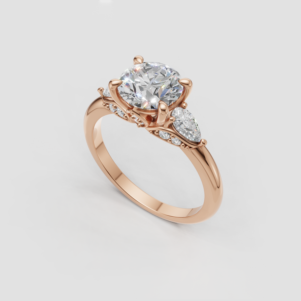 Romantic floral diamond engagement ring with multi-prong center setting