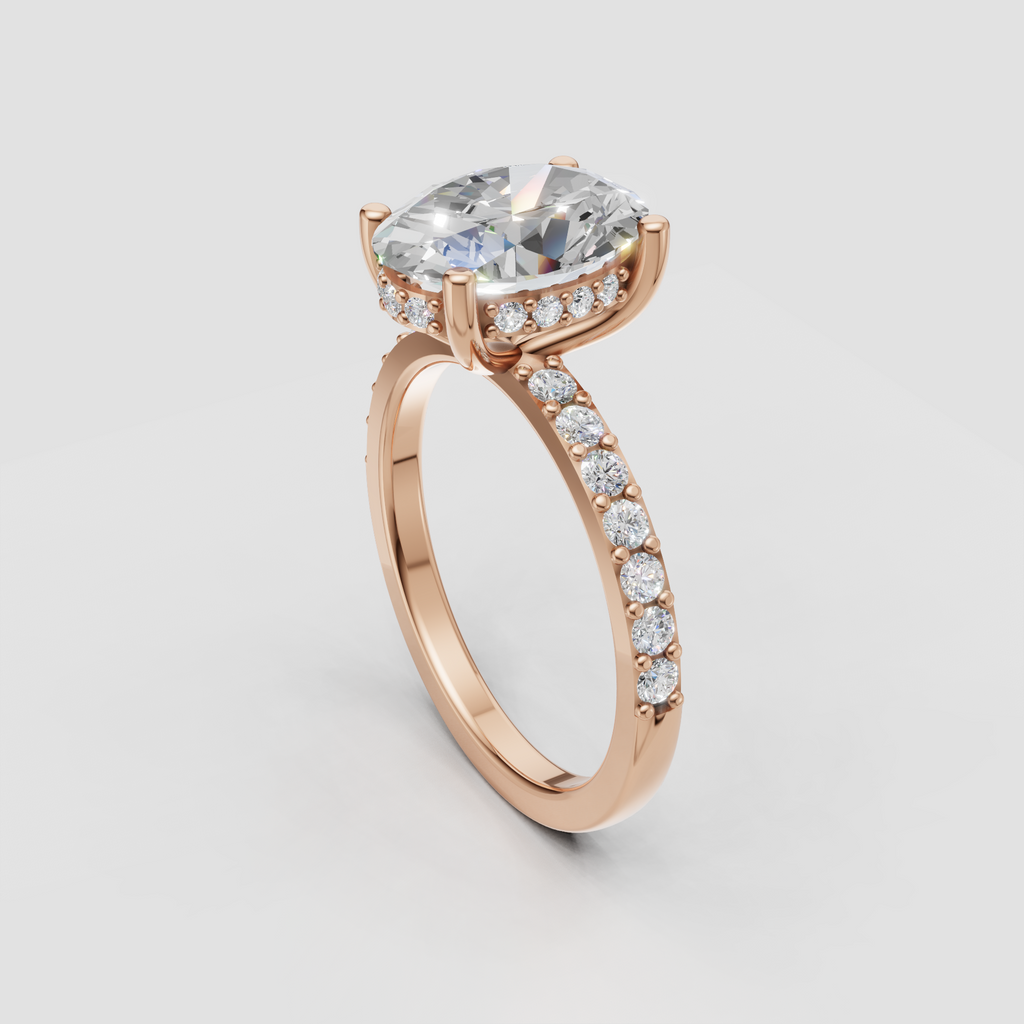 Sophisticated oval cut engagement ring with pavé accent band