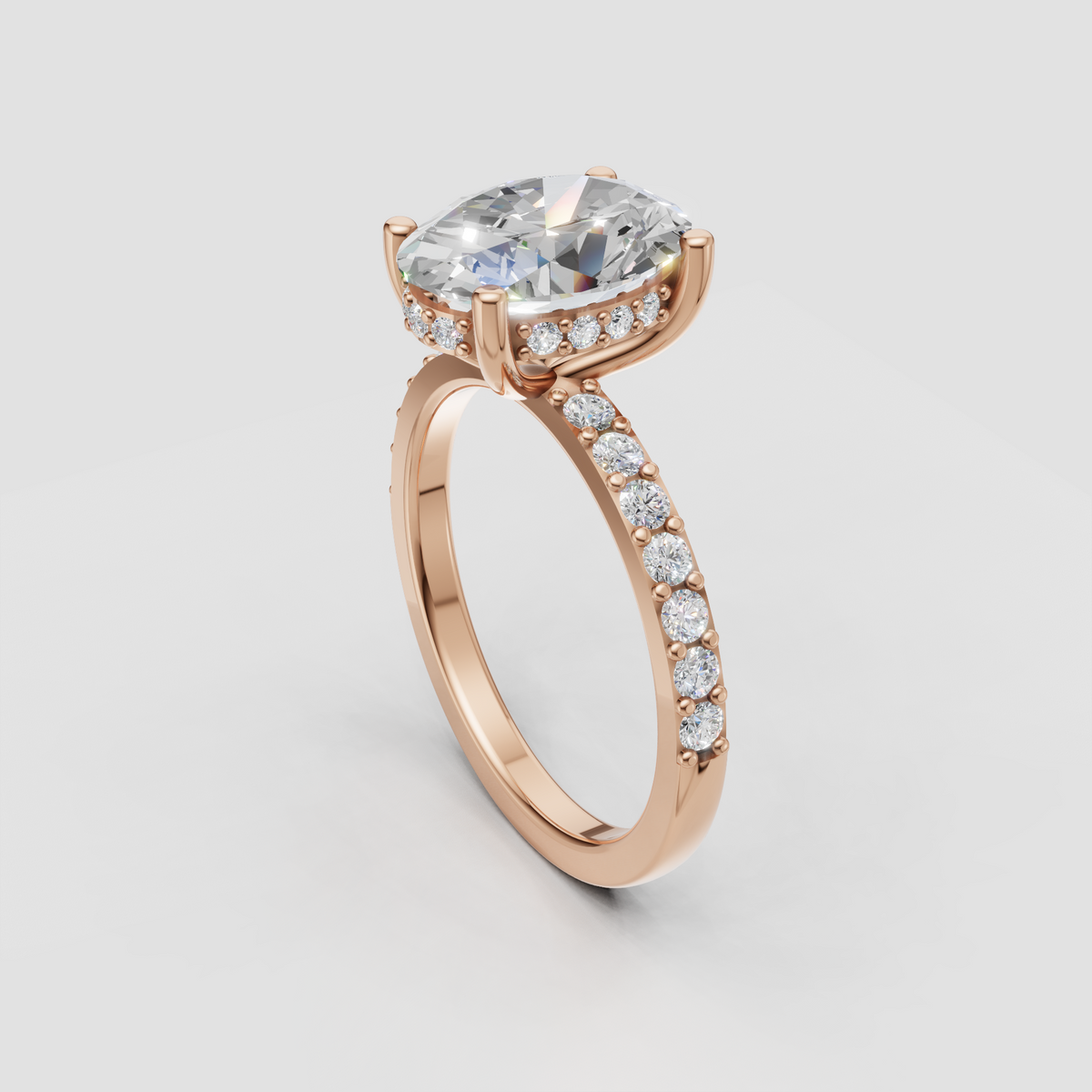 Sophisticated oval cut engagement ring with pavé accent band