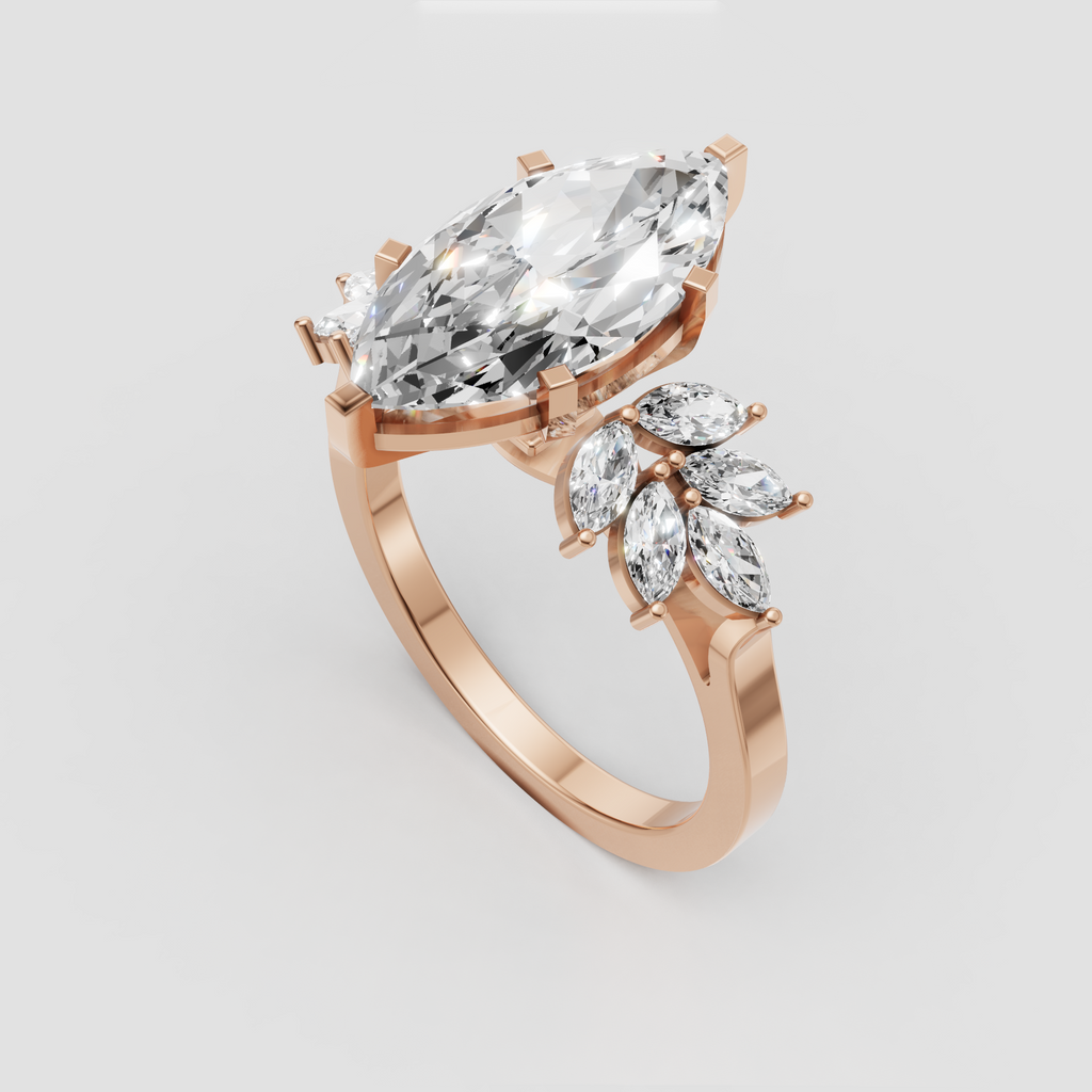 Marquise diamond ring with floral side stones