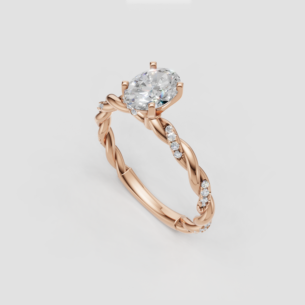 Oval diamond ring with sparkling twisted shoulders