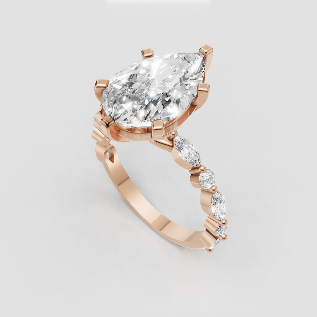 Polished yellow gold engagement ring with elongated pear center stone