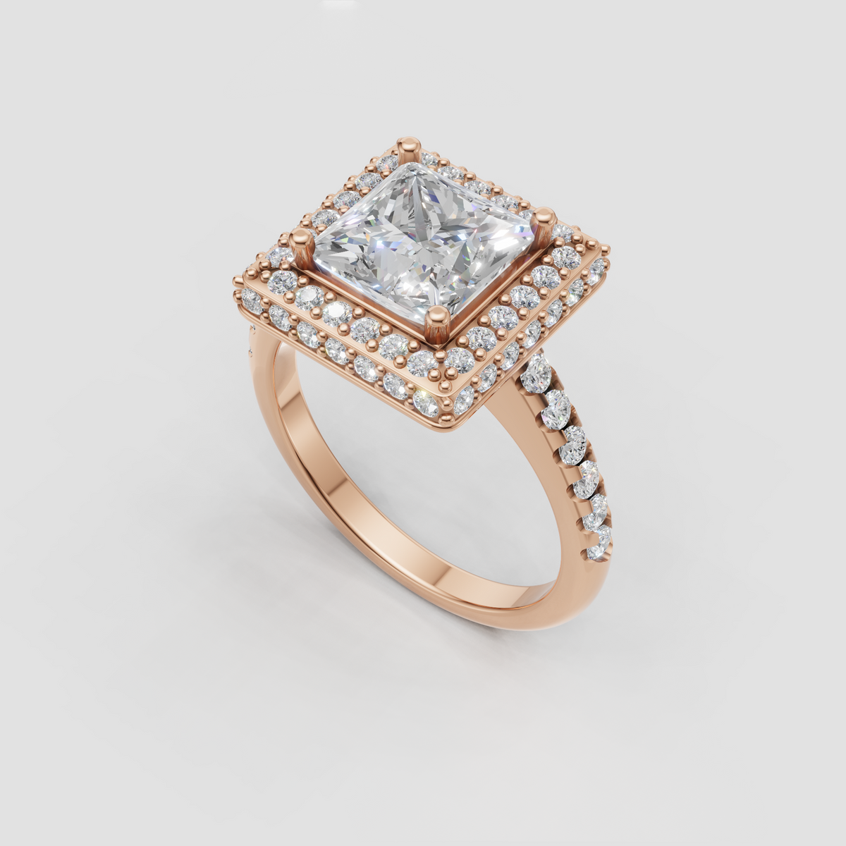 Elegant square diamond engagement ring with halo accents