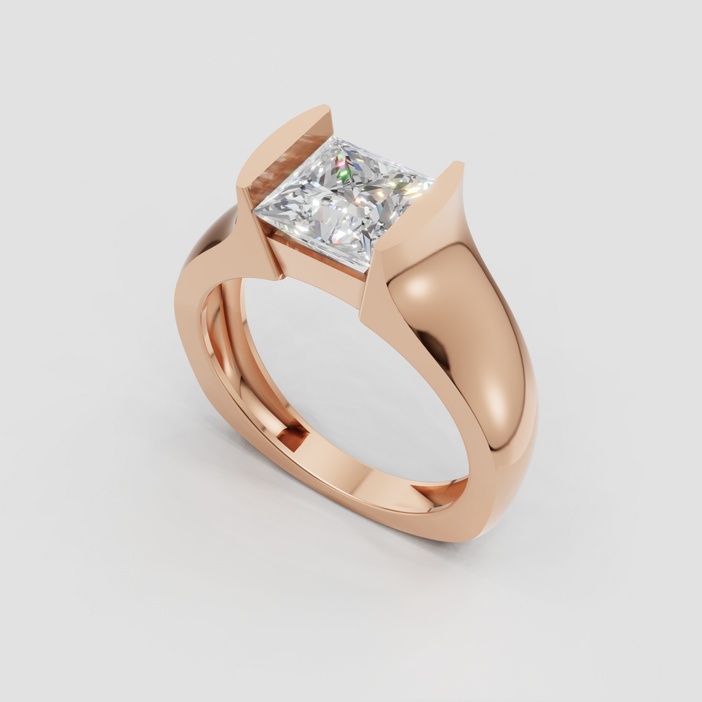 Bold gold princess cut solitaire engagement ring