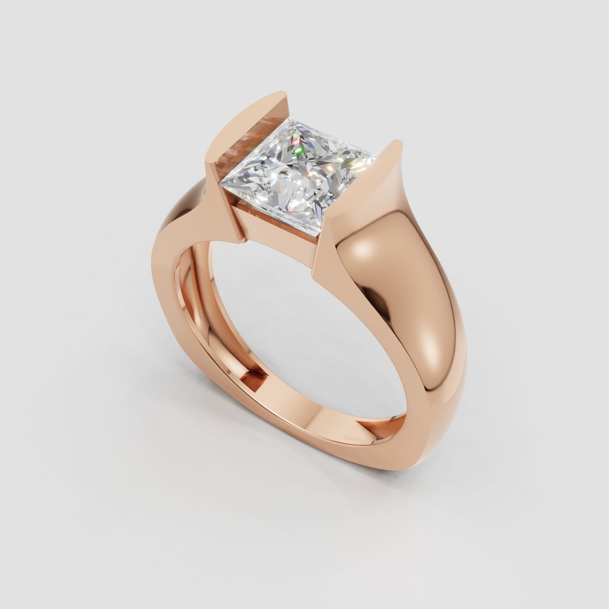 Bold gold princess cut solitaire engagement ring