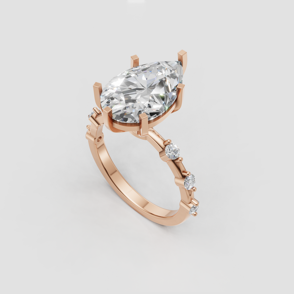 Pear shaped center diamond yellow gold engagement ring7