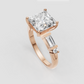 Princess cut diamond ring with baguette and round accents