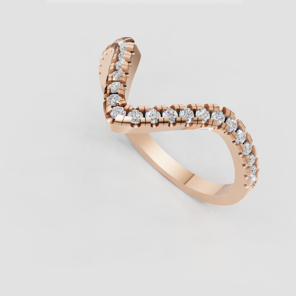 V-shaped bridal band with round diamonds and polished gold finish