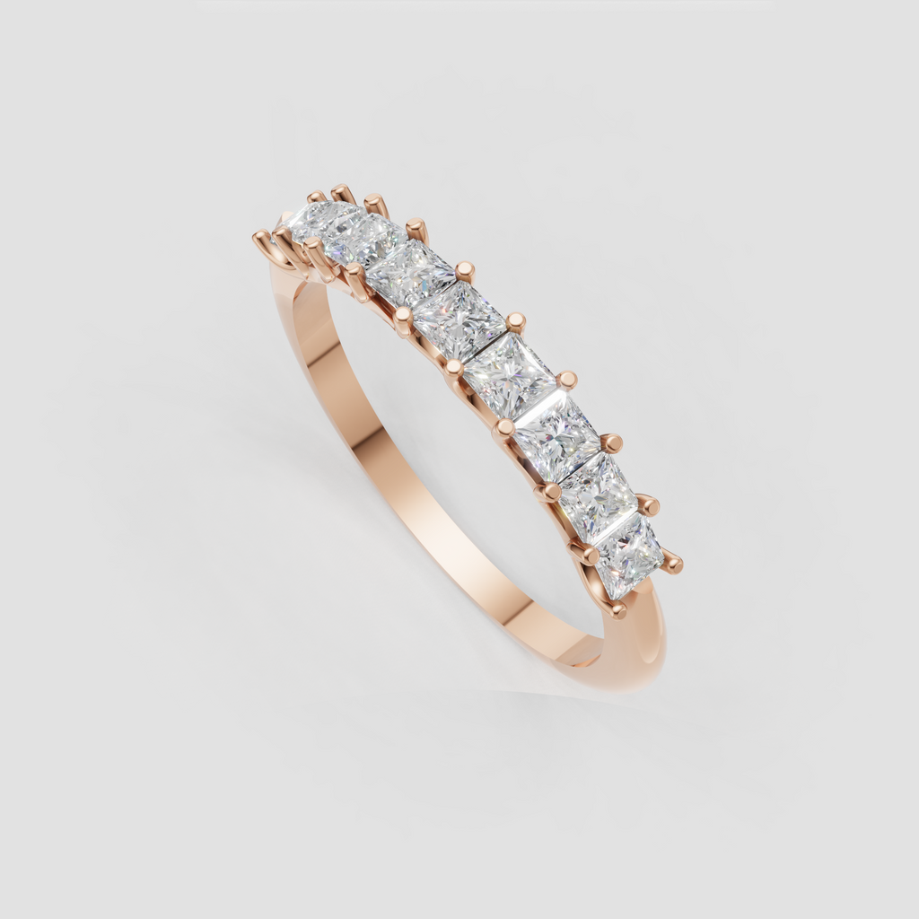 Princess diamond eternity band shown in white metal