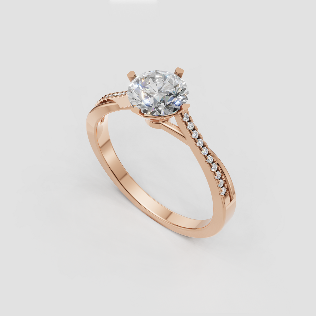 Round Diamond engagement ring with refined pave shoulder design