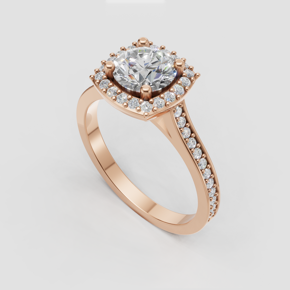 Round halo diamond ring in polished yellow gold