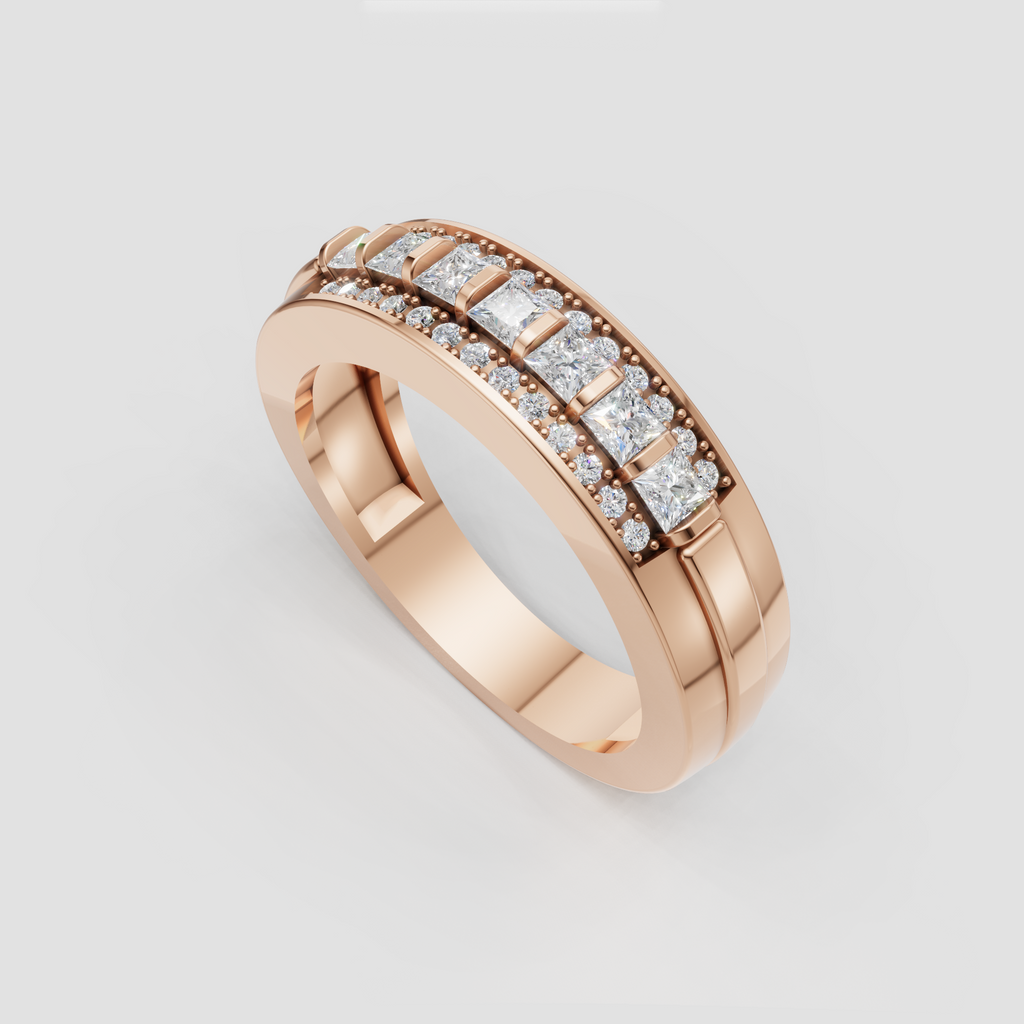 Multi-stone princess diamond ring with polished yellow gold finish