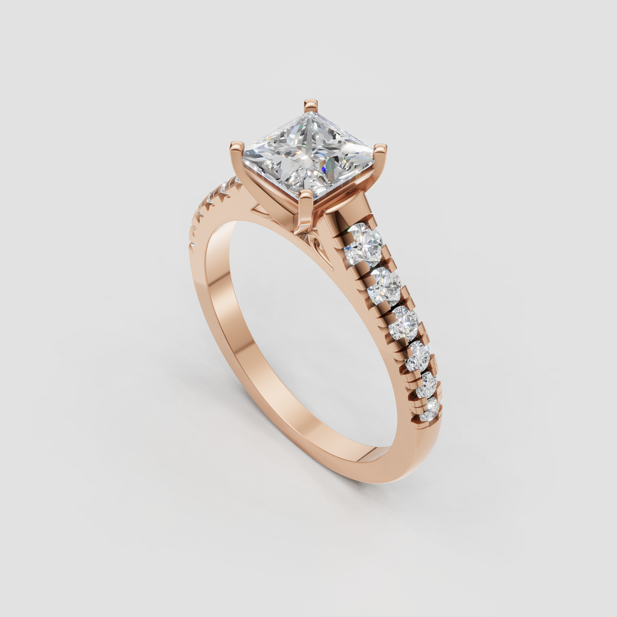 Princess diamond solitaire-style ring with diamond-studded band