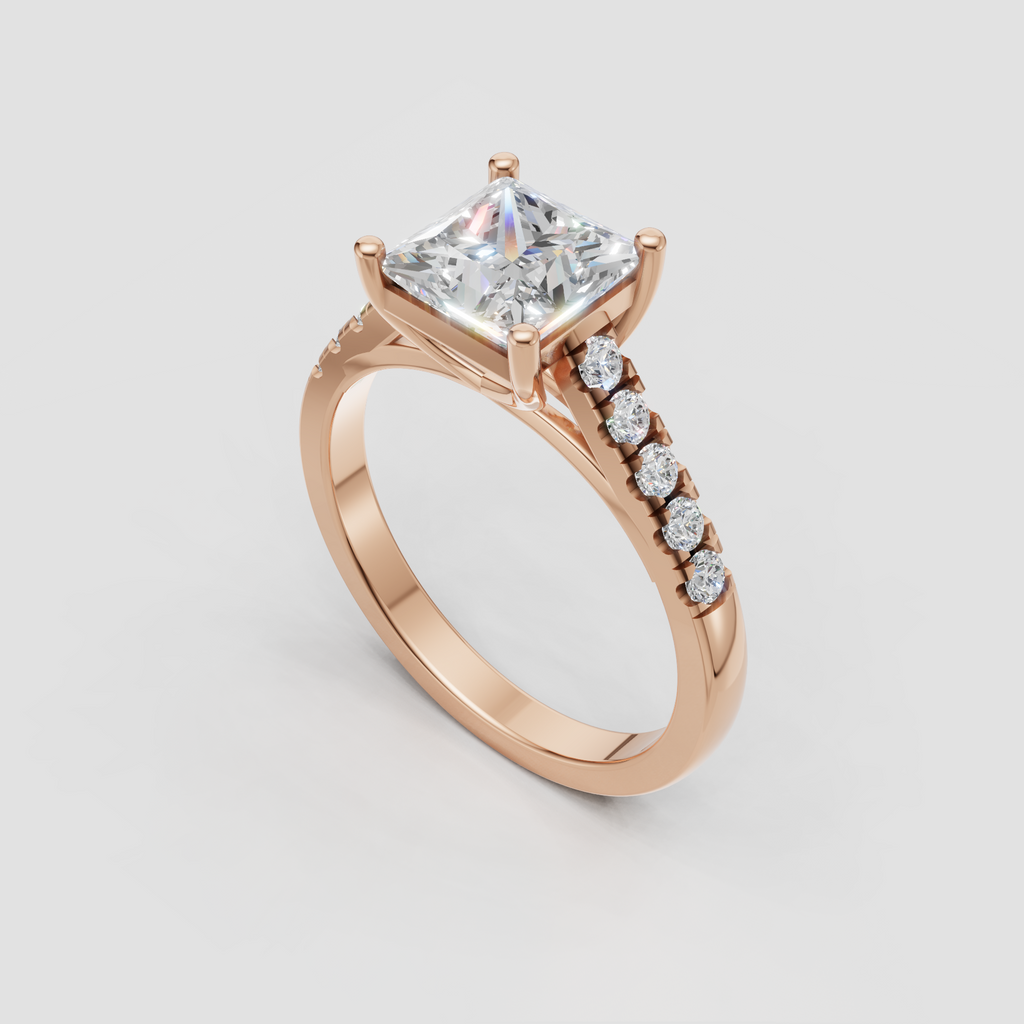 Luxury princess cut engagement ring with pavé shank